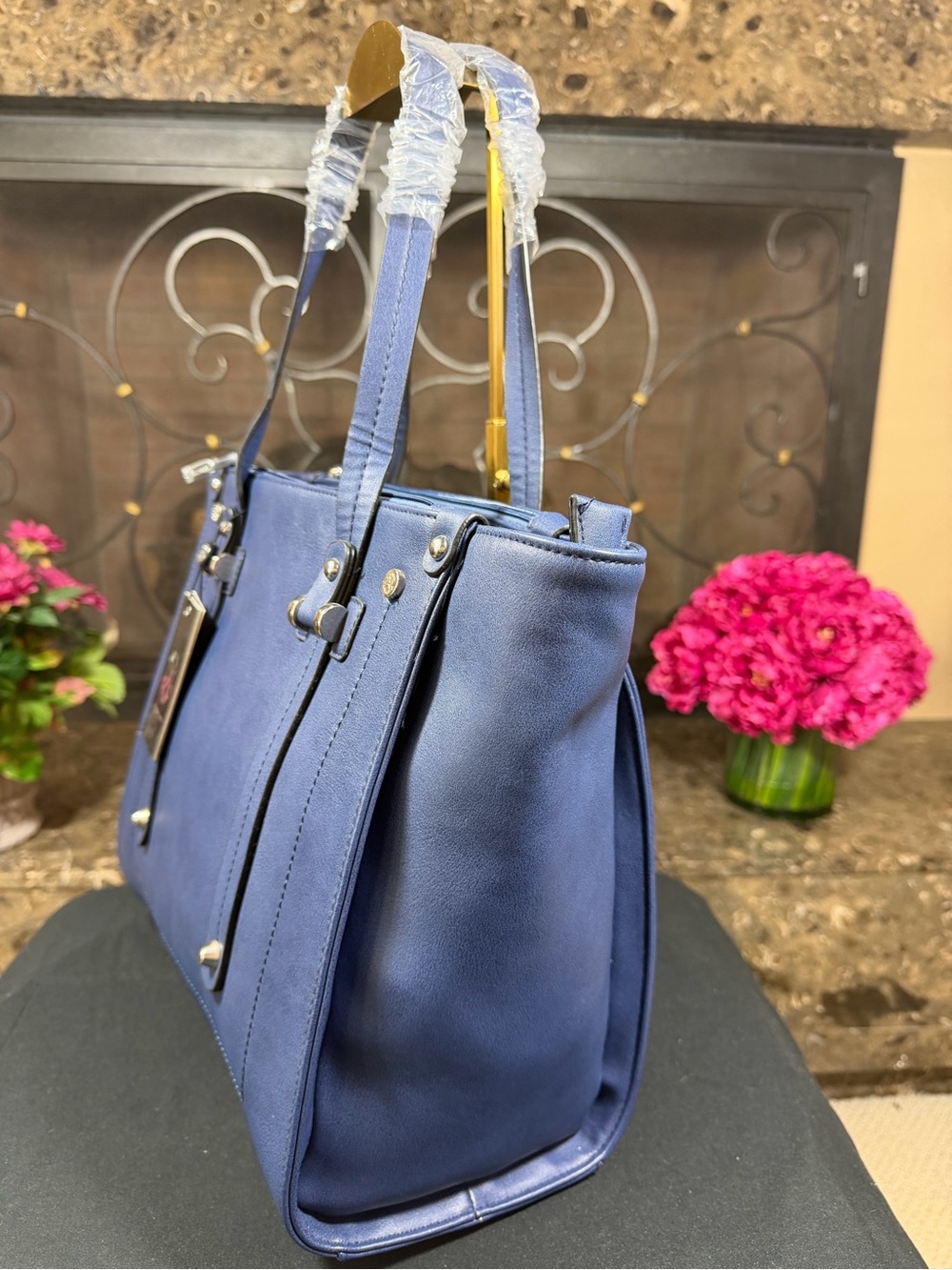 Christian Lacroix Blue Leather Tote with Logo Tag - Picture 8 of 10